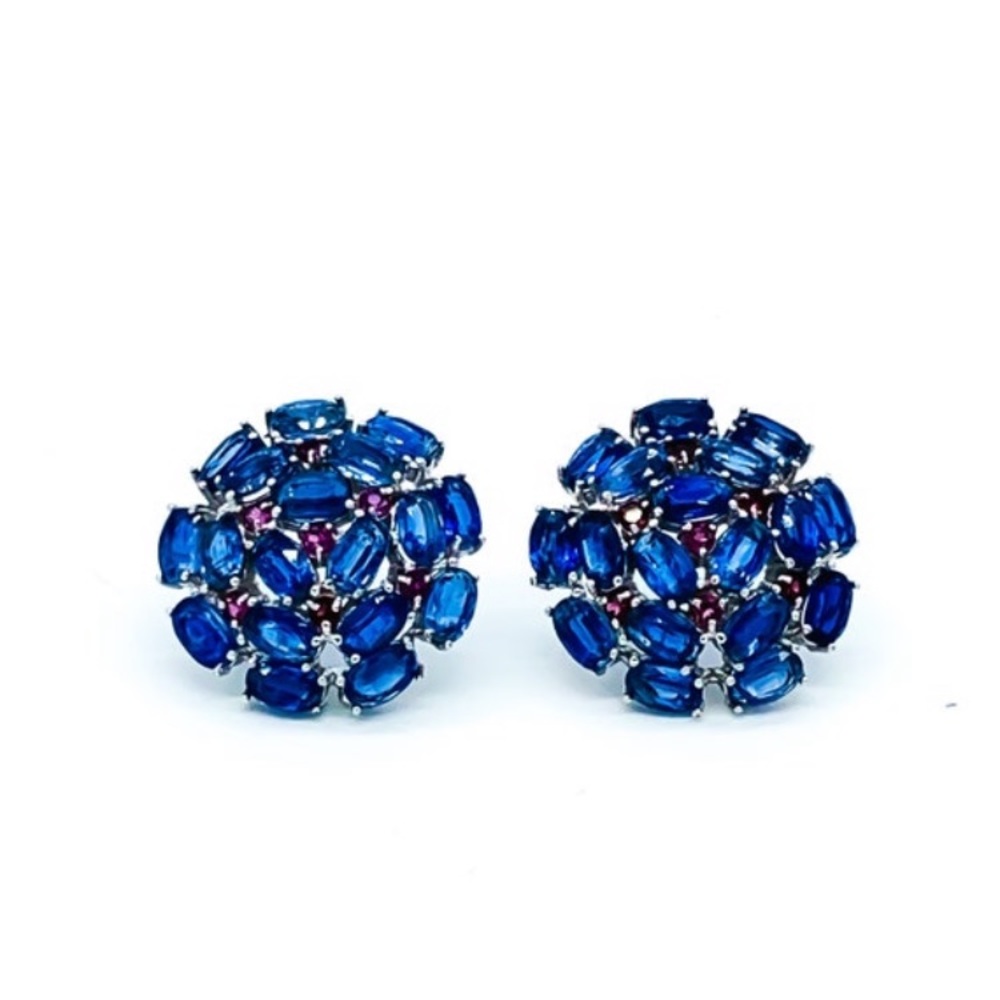 Sterling Silver Kyanite & Rhodolite Garnet Cluster Earrings